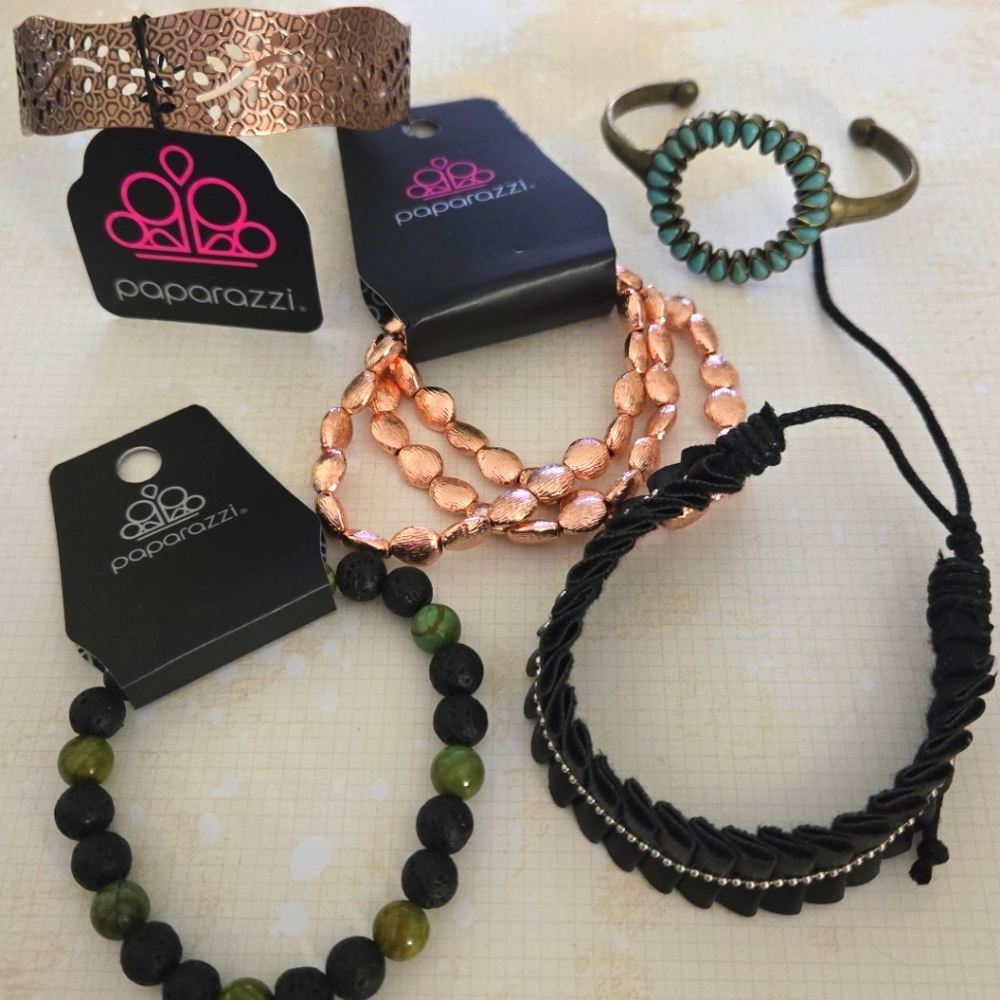 Take all 5 for $5!! Paparazzi Copper, Green, and Black Bracelet Set